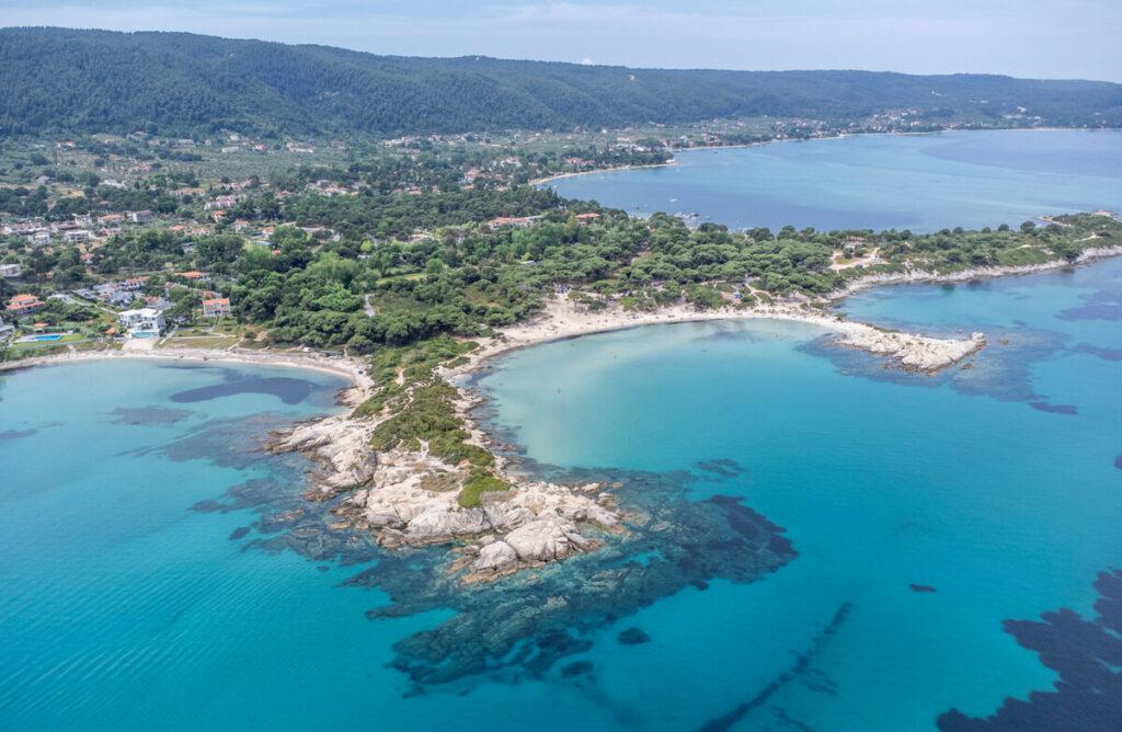 Playa Karydi Sithonia Chalkidiki desde el aire