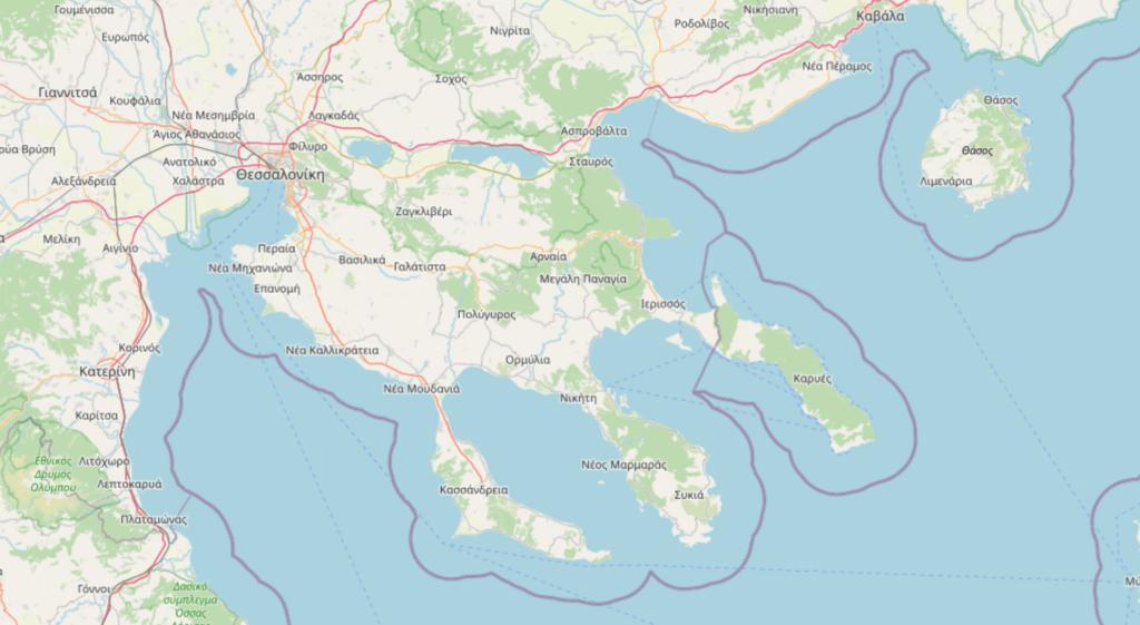Mapa de ruta de Chalkidiki