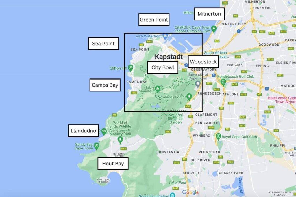 Mapa de barrios de Ciudad del Cabo