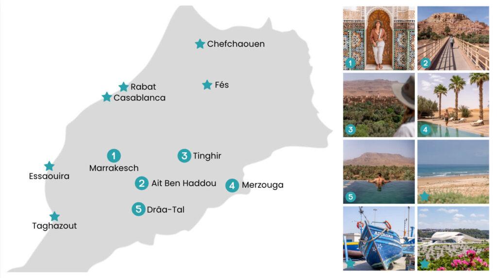 Mapa de la Rundreise por Marruecos en 7 días