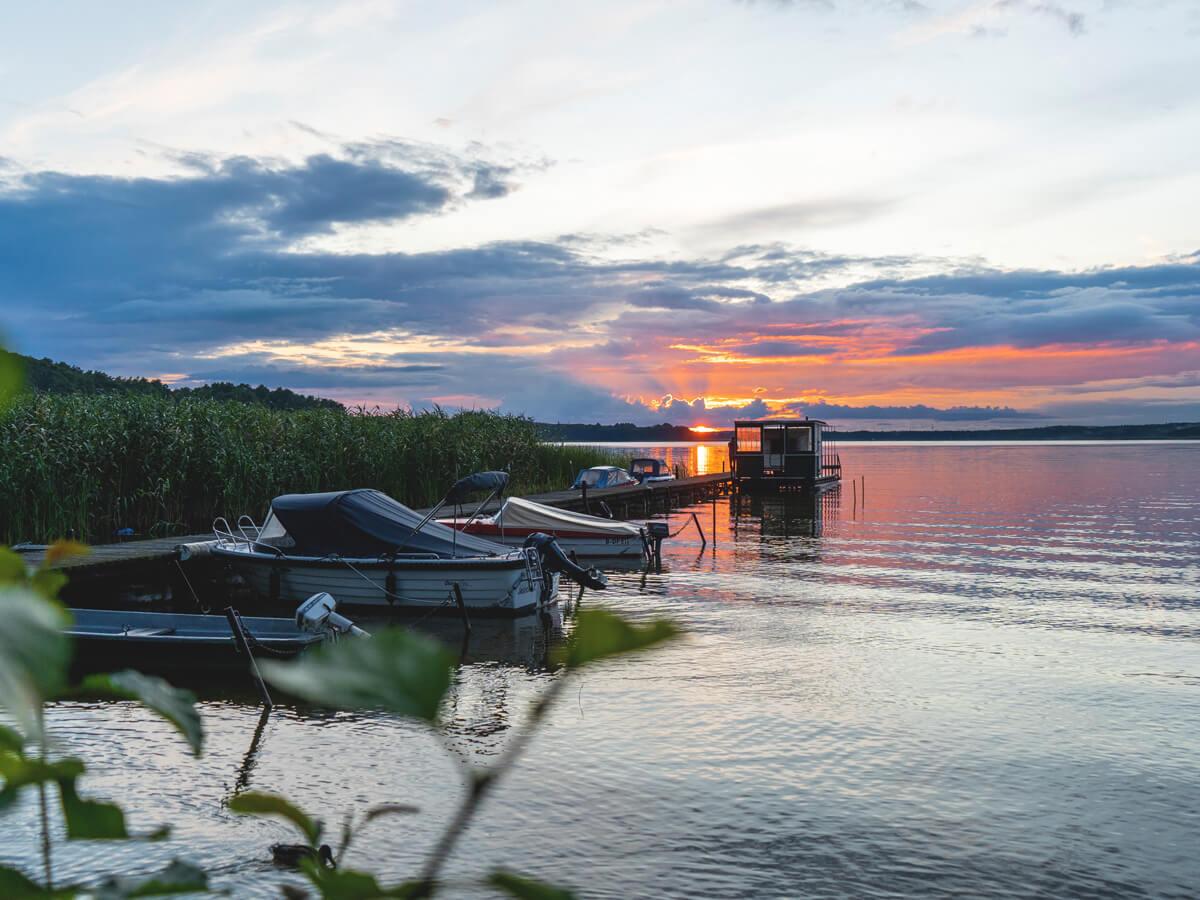 Camping en Himmelpfort, puesta de sol, Stolpsee