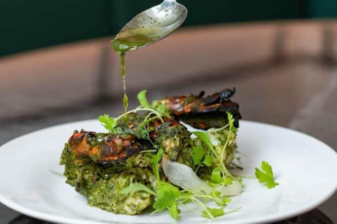 A delicious dish of tiger prawn tandoori served up at Chourangi, one of the best Indian restaurants in London 