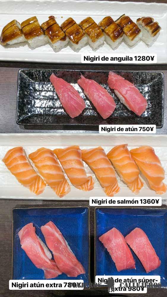 Selección de nigiris en Sushi Naritaya